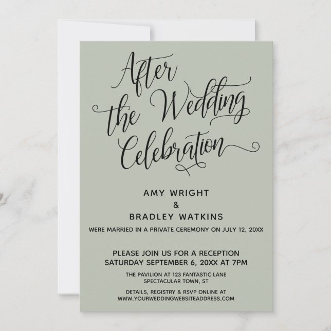 Invitation Après la célébration de mariage élégant script sag (Devant)