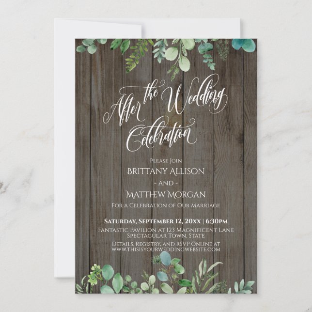 Invitation Après la célébration de mariage Eucalyptus sur boi (Devant)