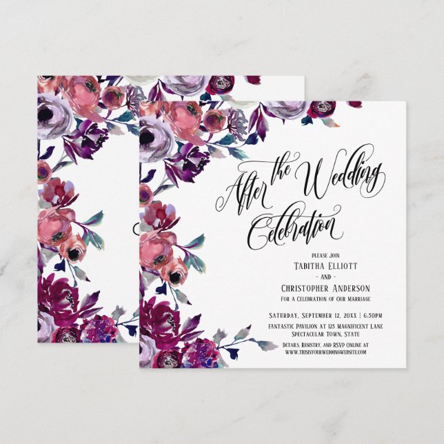 Invitation Après la Célébration de Mariage Fleurs Peintes en  (Devant / Derrière)