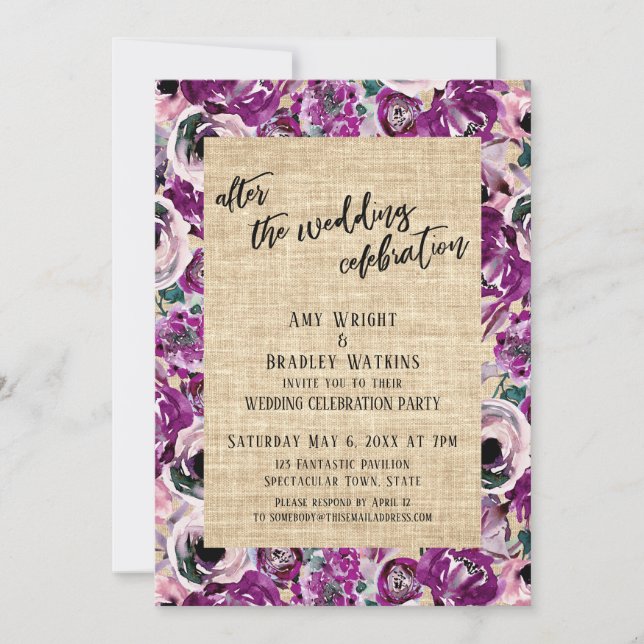 Invitation Après la célébration de mariage Fleurs roses toile (Devant)