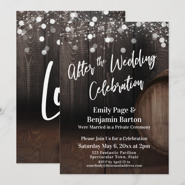 Invitation Après la célébration de mariage Fût de bois et lum (Devant / Derrière)