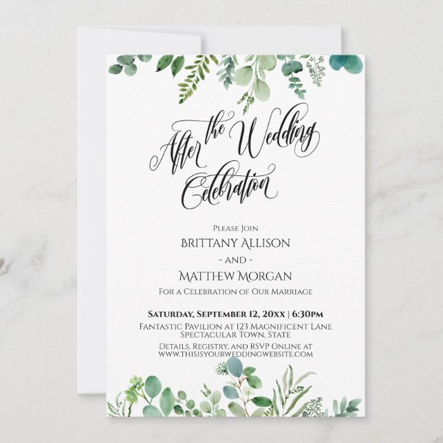 Invitation Après la célébration de mariage la verdure d'eucal (Devant)