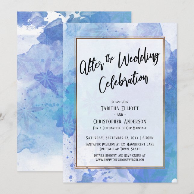 Invitation Après la célébration de mariage Or Bleu Abstrait (Devant / Derrière)