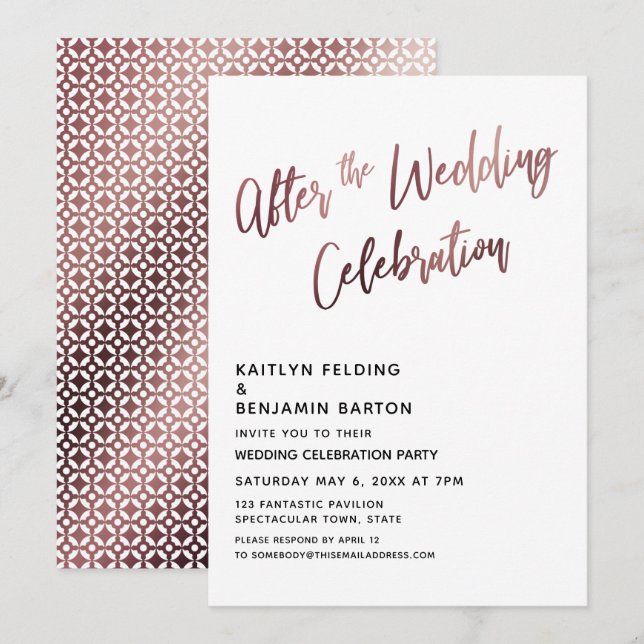 Invitation Après la célébration de mariage Réception Rose Gol (Devant / Derrière)