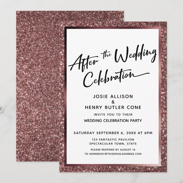 Invitation Après la célébration de mariage Rose Paillettes d' (Devant / Derrière)