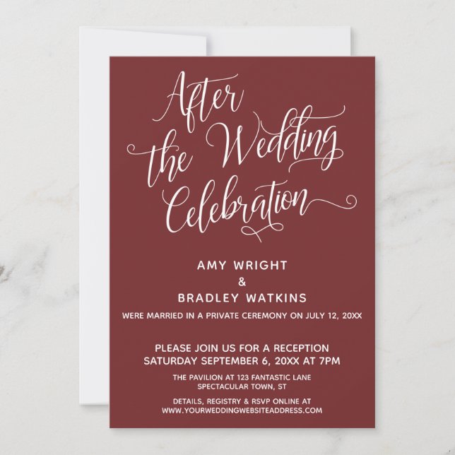 Invitation Après la Célébration de Mariage Simple Rouge de Bo (Devant)