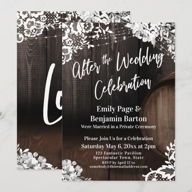 Invitation Après la célébration de mariage tonneau en bois de (Devant / Derrière)