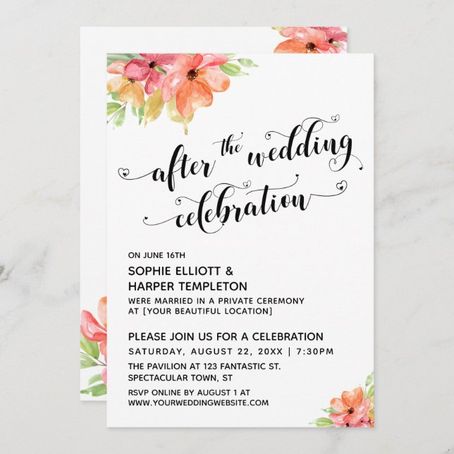 Invitation Après la fête des Mariages, les coeurs de la flora (Devant / Derrière)