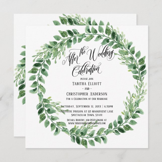 Invitation Après la fête du Mariage Réception verte uniquemen (Devant / Derrière)