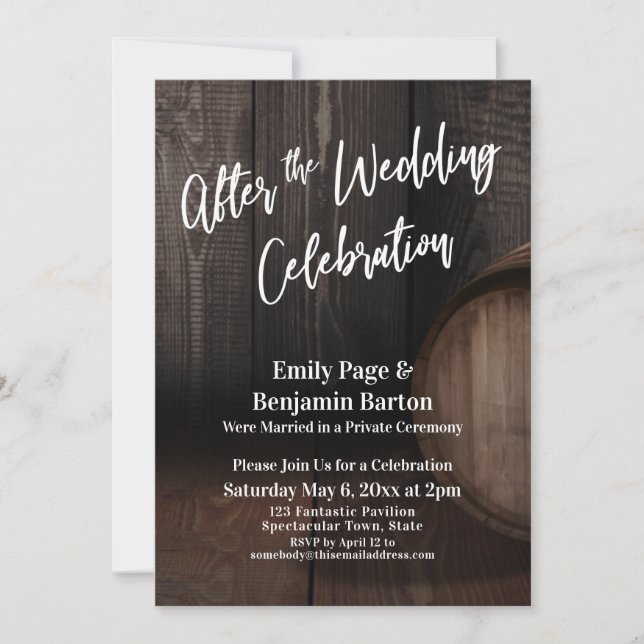 Invitation Après la fête Mariage Barrel rustique en bois (Devant)
