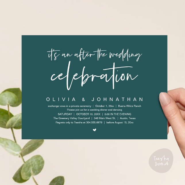 Invitation Après La Fête Mariage Dîner Moderne (It's an after The Wedding Celebration Modern Dinner Lunch Brunch Party Invites Card Emerald Green)