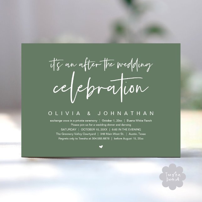 Invitation Après La Fête Mariage Dîner Moderne (It's an after The Wedding Celebration Modern Dinner Lunch Brunch Party Invites Card Sage Green)