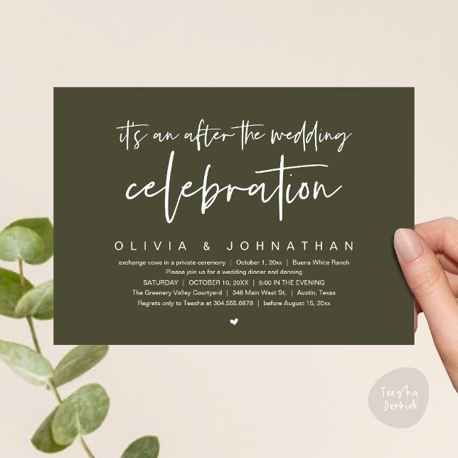Invitation Après La Fête Mariage Dîner Moderne (It's an after The Wedding Celebration Modern Dinner Lunch Brunch Party Invites Card  PDF Olive Green)