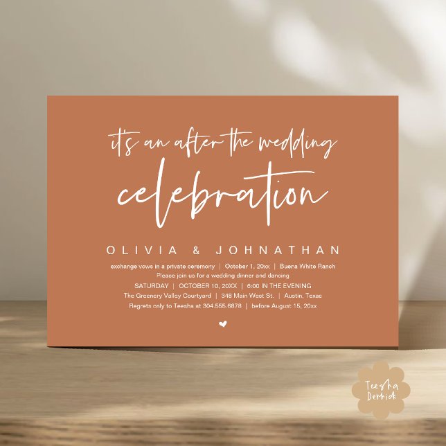 Invitation Après La Fête Mariage Dîner Moderne (It's an after The Wedding Celebration Modern Dinner Lunch Brunch Party Invites Card Copper Brown)