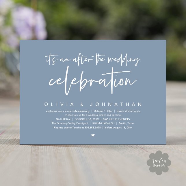 Invitation Après La Fête Mariage Dîner Moderne (It's an after The Wedding Celebration Modern Dinner Lunch Brunch Party Invites Card PDF Dusty Blue)