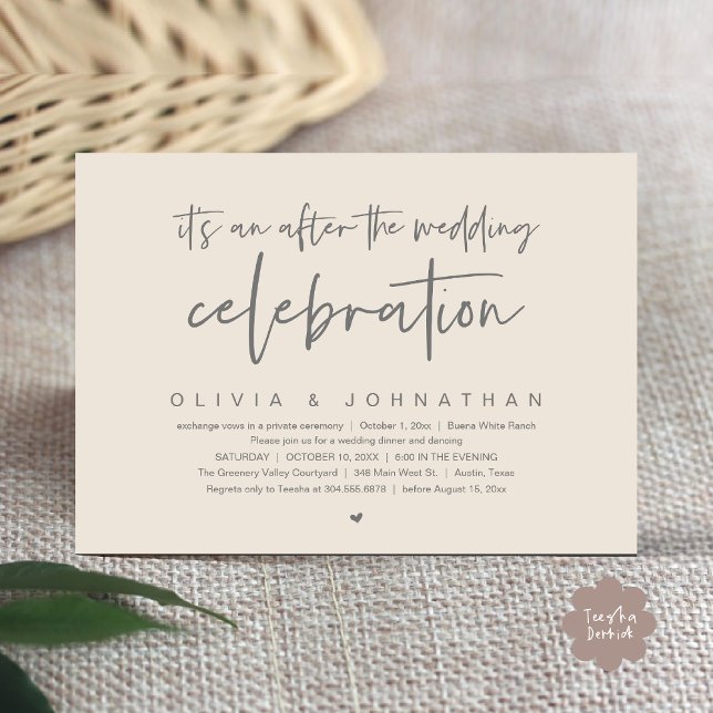 Invitation Après La Fête Mariage Dîner Moderne (It's an after The Wedding Celebration Modern Dinner Lunch Brunch Party Invites Card  PDF Cream Grey)