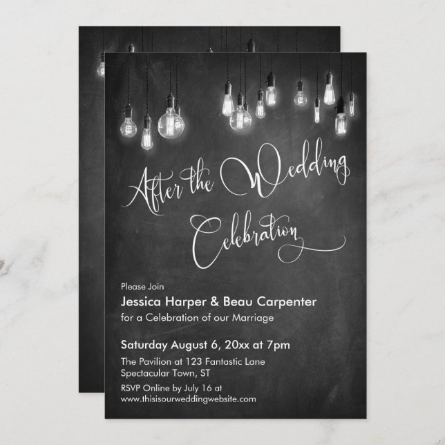 Invitation Après la fête Mariage Edison Lights Chalkboard (Devant / Derrière)