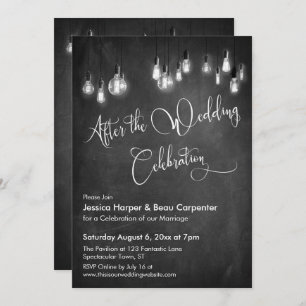 Invitation Après la fête Mariage Edison Lights Chalkboard