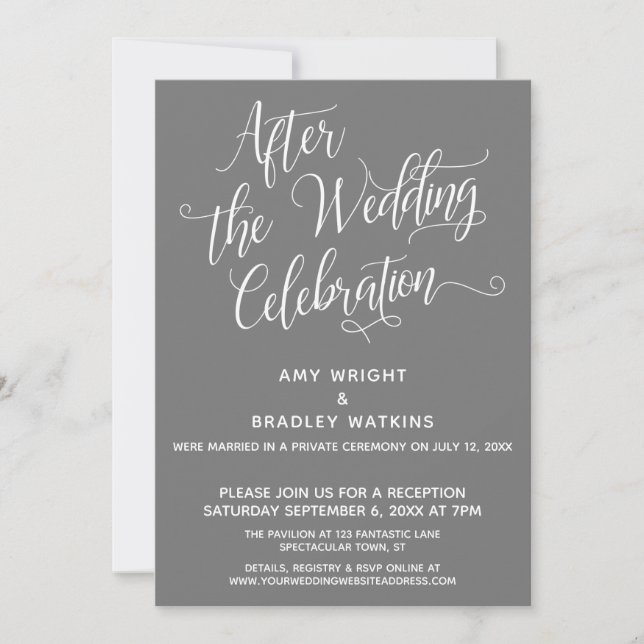 Invitation Après la fête Mariage Elégant gris foncé (Devant)