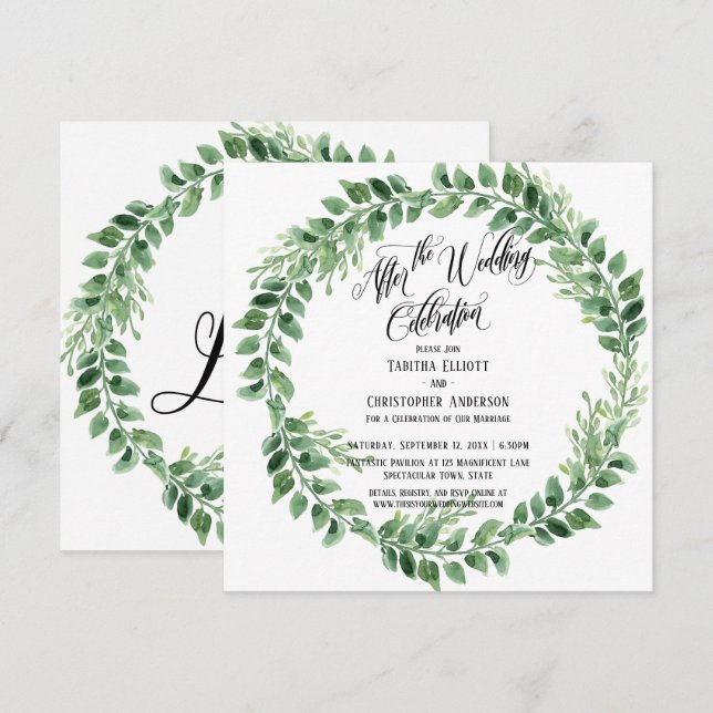 Invitation Après la réception de mariage Célébration verte un (Devant / Derrière)