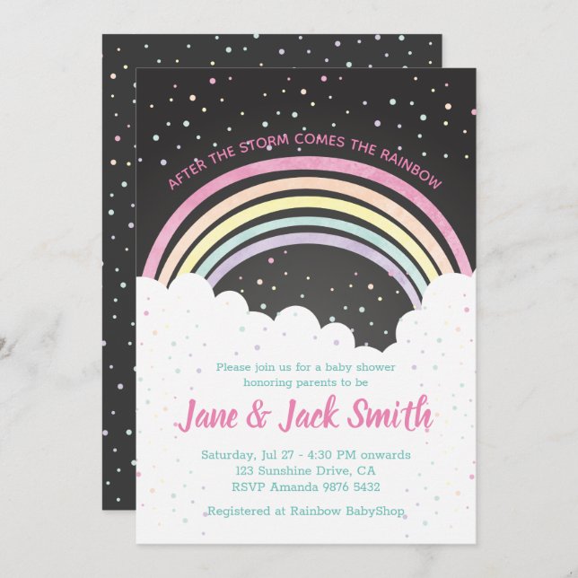 Invitation Après la tempête arrive l'arc-en-ciel | BABY SHOWE (Devant / Derrière)