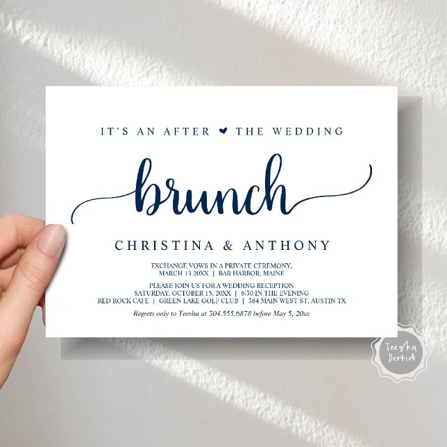 Invitation Après Le Brunch Mariage, Rustic Elopement Invitat (After The Wedding Brunch, Elopement Invitation Card, Rustic Script in Navy Blue.)
