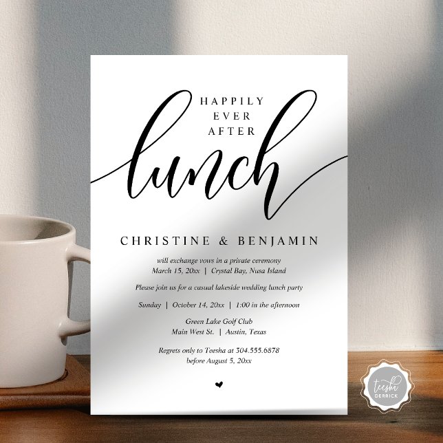 Invitation Après le déjeuner, évasion, scénario moderne et he (Happily Ever After Lunch Party, Modern Script Invitation card, Printed and or digital download)