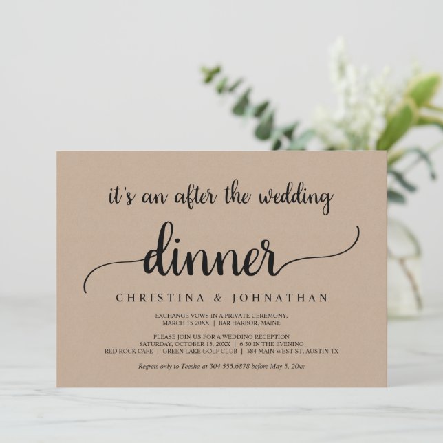 Invitation Après le dîner mariage, Rustic Kraft Elopement (Debout devant)