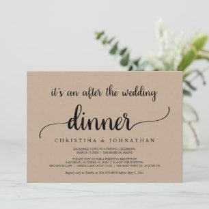 Invitation Après le dîner mariage, Rustic Kraft Elopement