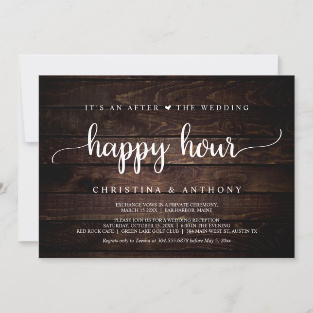 Invitation Après le Happy Hour de mariage, évasion rustique (Devant)