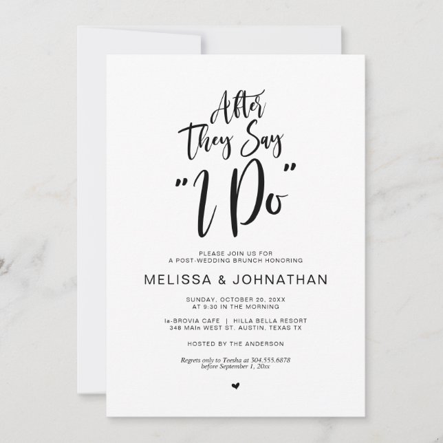 Invitation Après le mariage, après qu'ils disent oui, écritur (Devant)