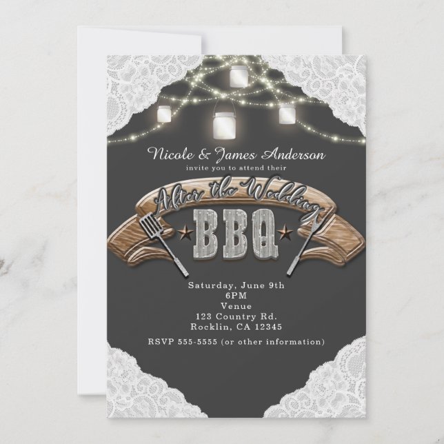 Invitation APRÈS LE MARIAGE BBQ JE FAIS Mason Jar Lights & La (Devant)