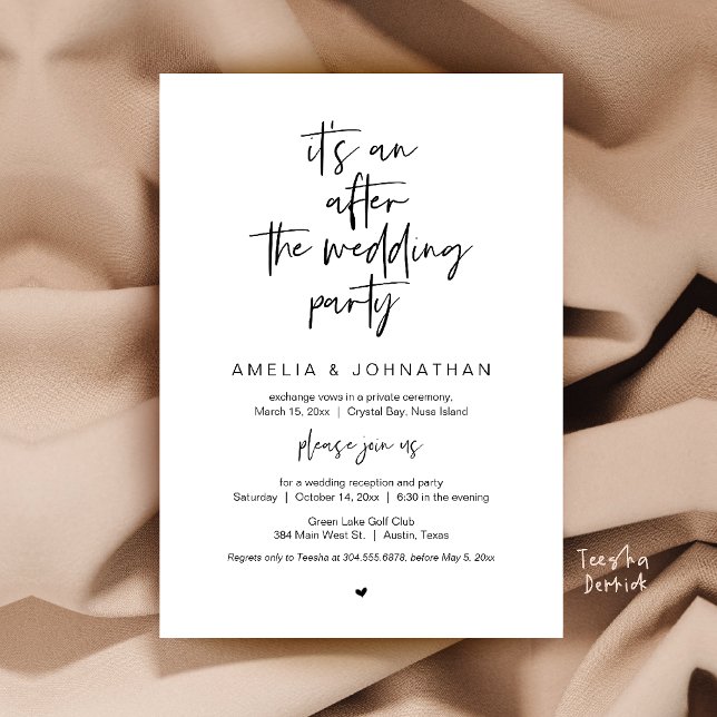Invitation Après le mariage, Black, Fête de Fuite (After the wedding, Elopement Party dinner or brunch or lunch invitation card in black and white)