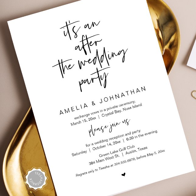 Invitation Après le mariage, Black, Fête d'élopement (After the wedding, Elopement Party Celebration Invitation card, Downloadable, Modern Minimal design)