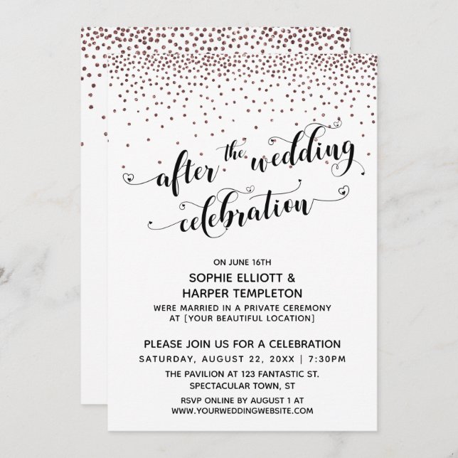 Invitation Après le Mariage Celebration Rose Gold Confetti (Devant / Derrière)