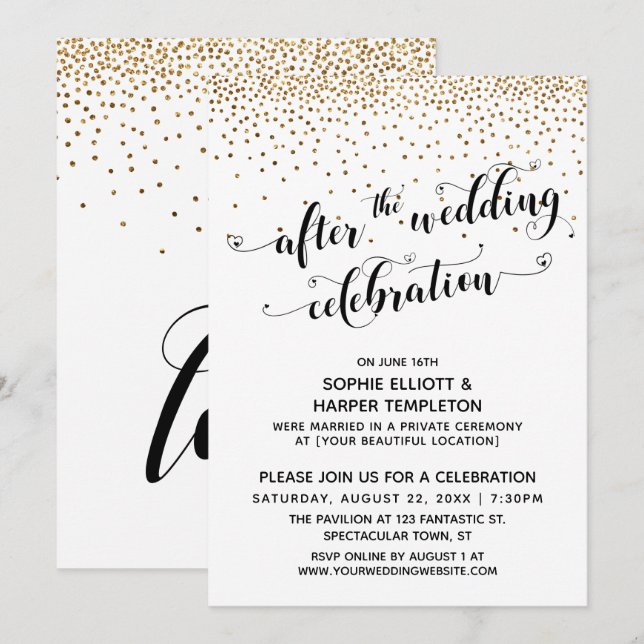 Invitation Après le mariage célébration scénario confettis do (Devant / Derrière)