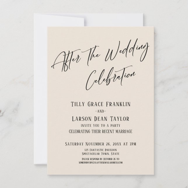 Invitation Après le Mariage Célébration Simple Élégante Crème (Devant)