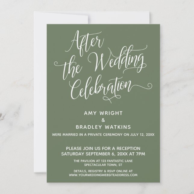 Invitation Après le Mariage Célébration Simple Élégante Olive (Devant)