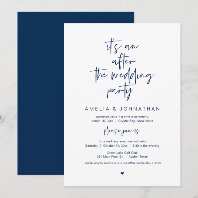 Invitation Après le mariage, Fête de Fiançailles en fuite, Bl (Devant / Derrière)