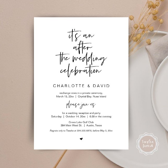 Invitation Après le mariage, Fête de Fuite Amoureuse (Its an after the wedding celebration, Elopement Dinner Party Invitation Card, PDF, in black white)