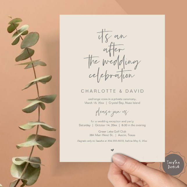 Invitation Après le mariage, Navy Blue, Elopement Party (Its an after the wedding celebration, Elopement Dinner Party Invitation Card, PDF, in cream grey)