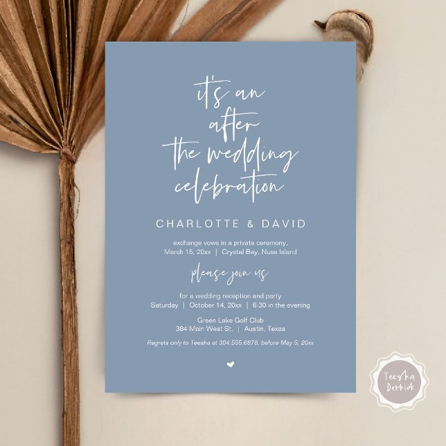 Invitation Après le mariage, Navy Blue, Elopement Party (Its an after the wedding celebration, Elopement Dinner Party Invitation Card, PDF, in dusty blue)