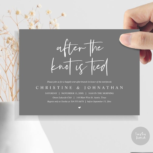 Invitation Après le noeud noué, Post mariage Brunch Invitatio (After the knot tied, Modern Post wedding Brunch Lunch Dinner Invitation Card, PDF, Dark Grey)