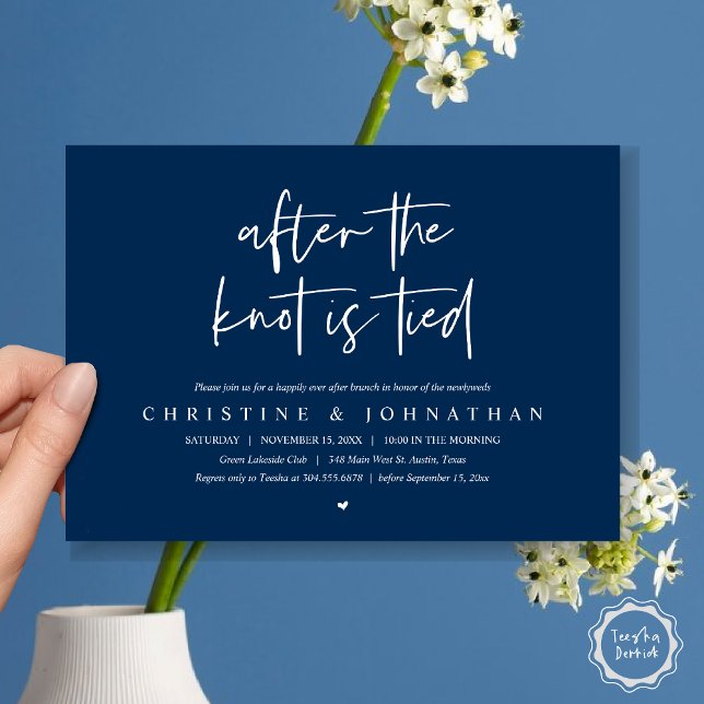 Invitation Après le noeud noué, Post mariage Brunch Invitatio (After the knot tied, Modern Post wedding Brunch Lunch Dinner Invitation Card, PDF, Navy Blue)