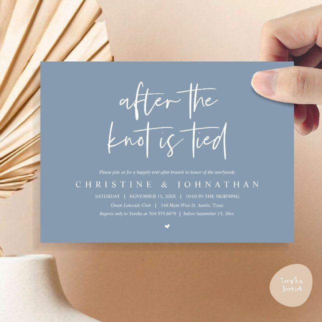 Invitation Après le noeud noué, Post mariage Brunch Invitatio (After the knot tied, Modern Post wedding Brunch Lunch Dinner Invitation Card, PDF, Dusty Blue)