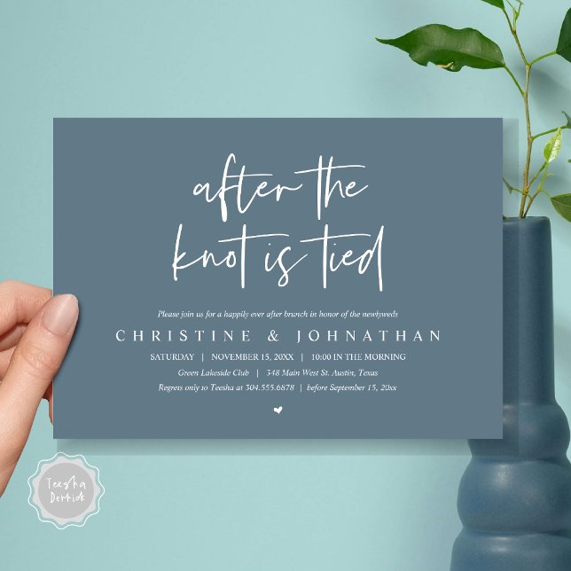 Invitation Après le noeud noué, Post mariage Brunch Invitatio (After the knot tied, Modern Post wedding Brunch Lunch Dinner Invitation Card, PDF, Dark Dusty Blue)