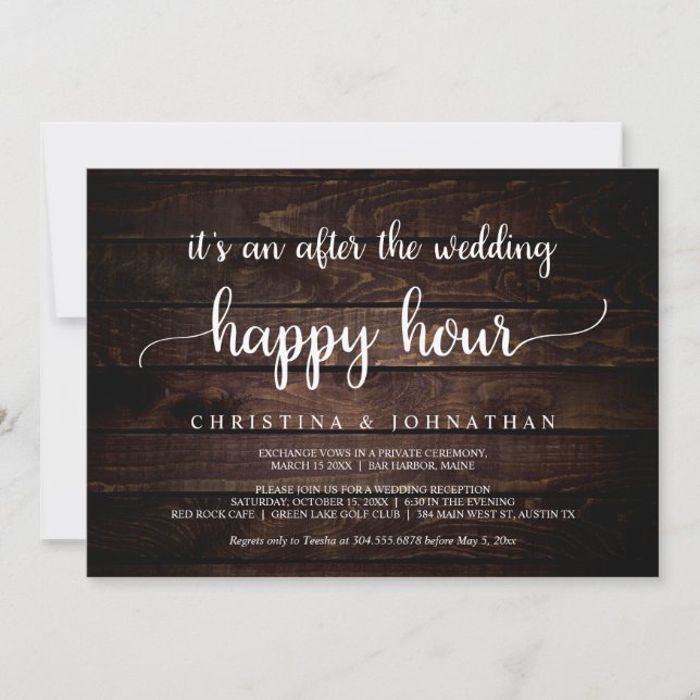 Invitation Après l'Happy Hour du mariage, Elopement rustique (Devant)