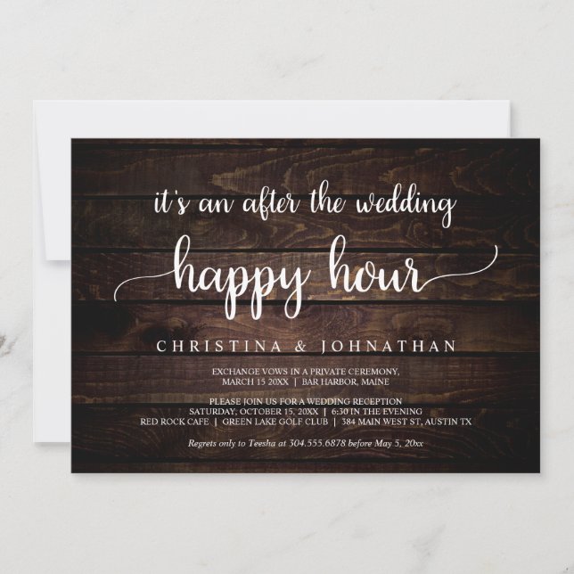 Invitation Après l'heure heureuse de mariage, Élitement rusti (Devant)
