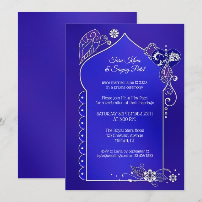 Invitation Après Mariage au Henné Bleu Indigo Arge (Devant / Derrière)
