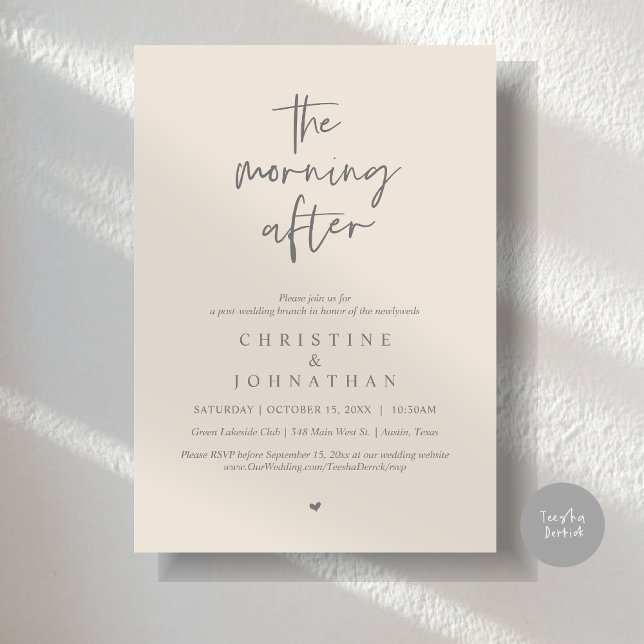 Invitation Après-midi, Brunch Mariage de la Poste moderne (The Morning After, Modern Post wedding brunch invitation card, PDF, in Dark Grey and Cream)